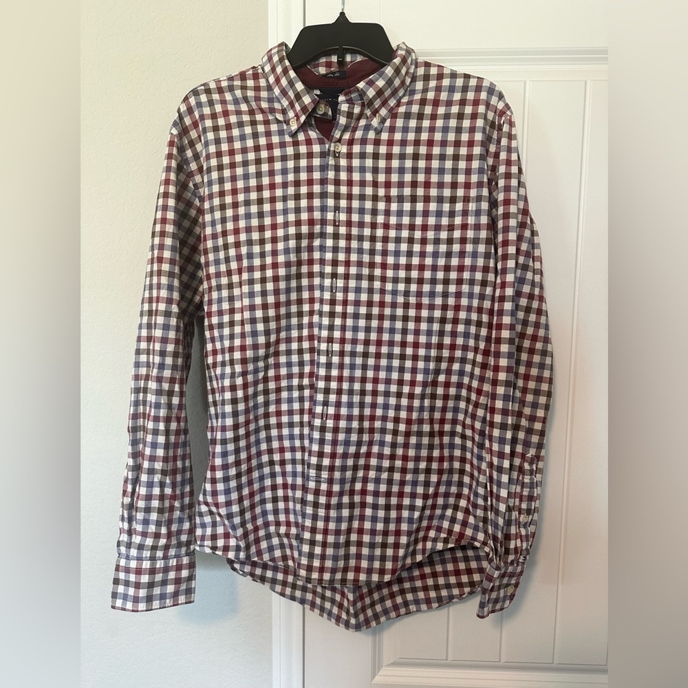 Tommy Hilfiger Men’s Large Slim Fit Oxford Long Sleeve Button Down Plaid Cotton